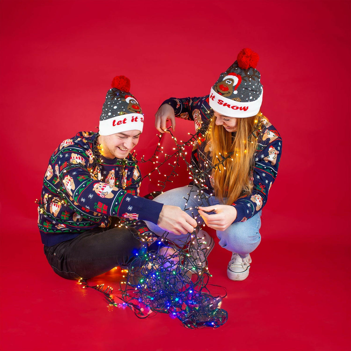JAP Kerstmuts met gekleurde lichtjes - Let it snow - Grijs, gedragen