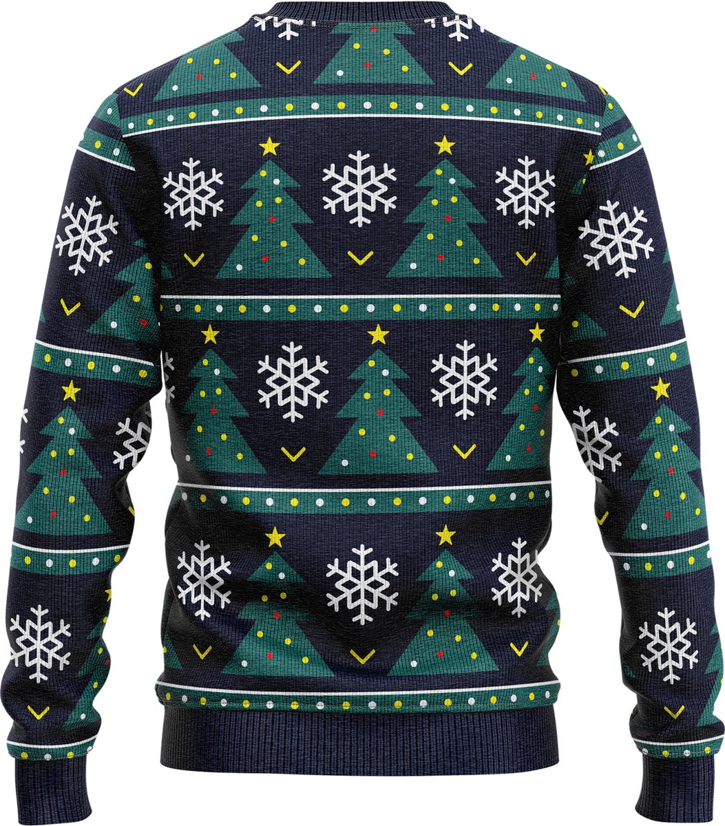 JAP Kersttrui - Kerstboom - Donker Blauw, achterkant