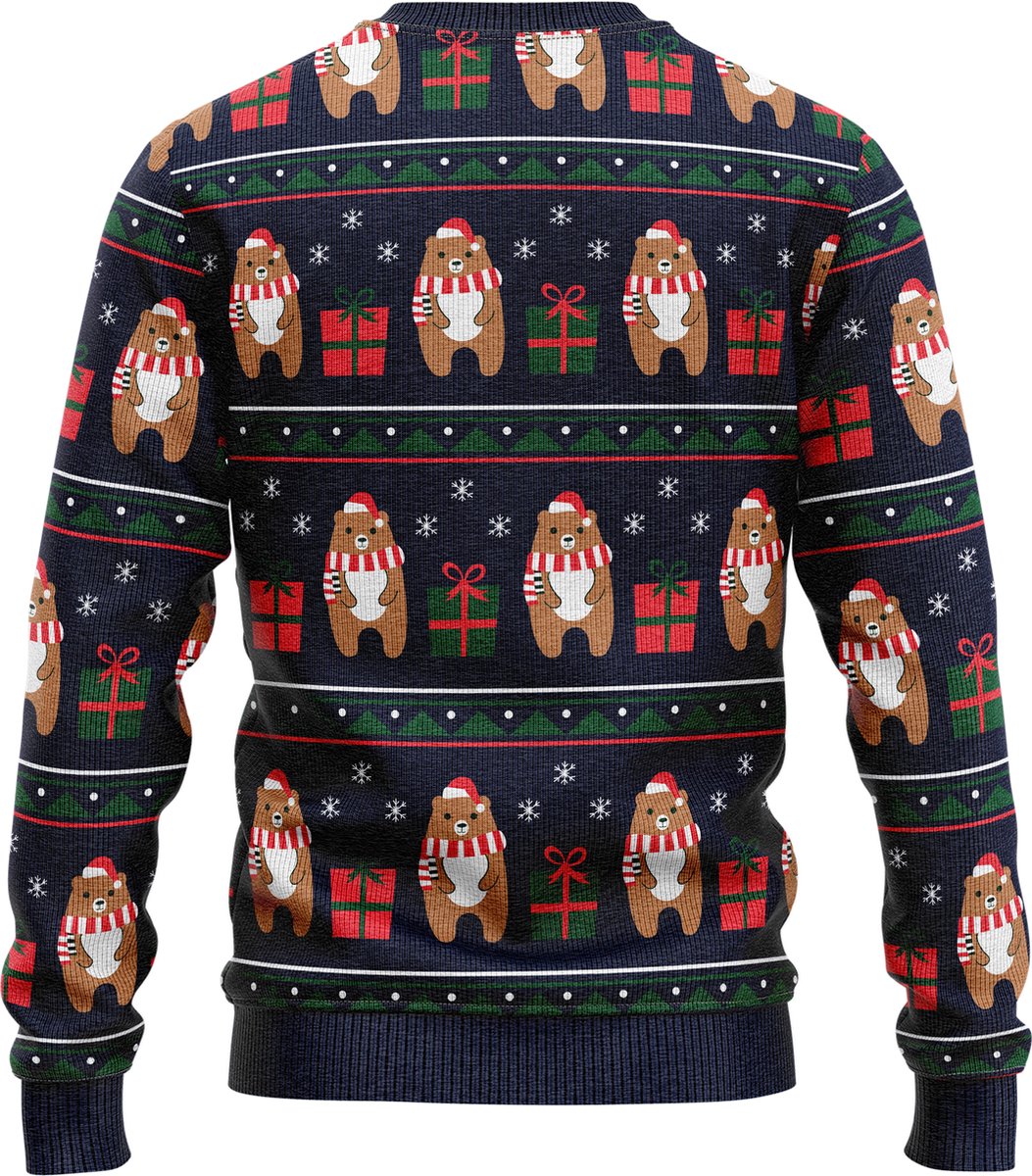 JAP Kersttrui - Beer met geschenk - Donker Blauw, achterkant