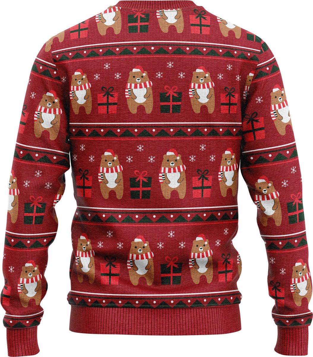 JAP Kersttrui - Beer met geschenk - Rood, achterkant