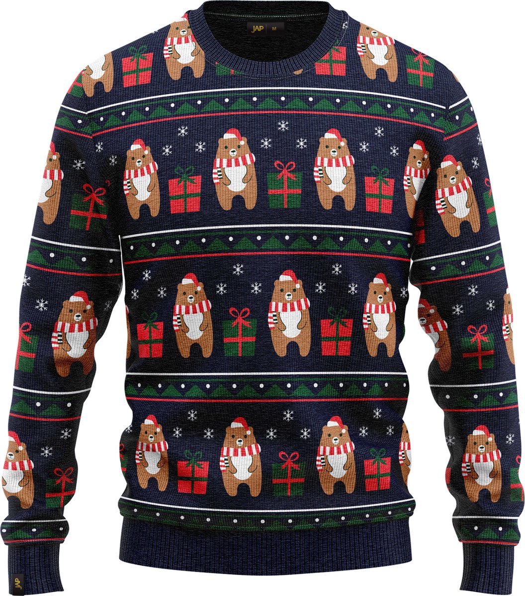 JAP Kersttrui - Beer met geschenk - Donker Blauw