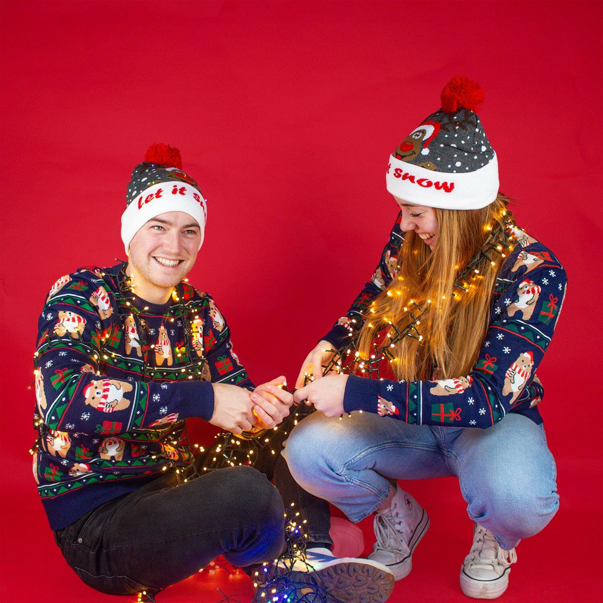 JAP Kerstmuts met gekleurde lichtjes - Let it snow - Grijs, gedragen