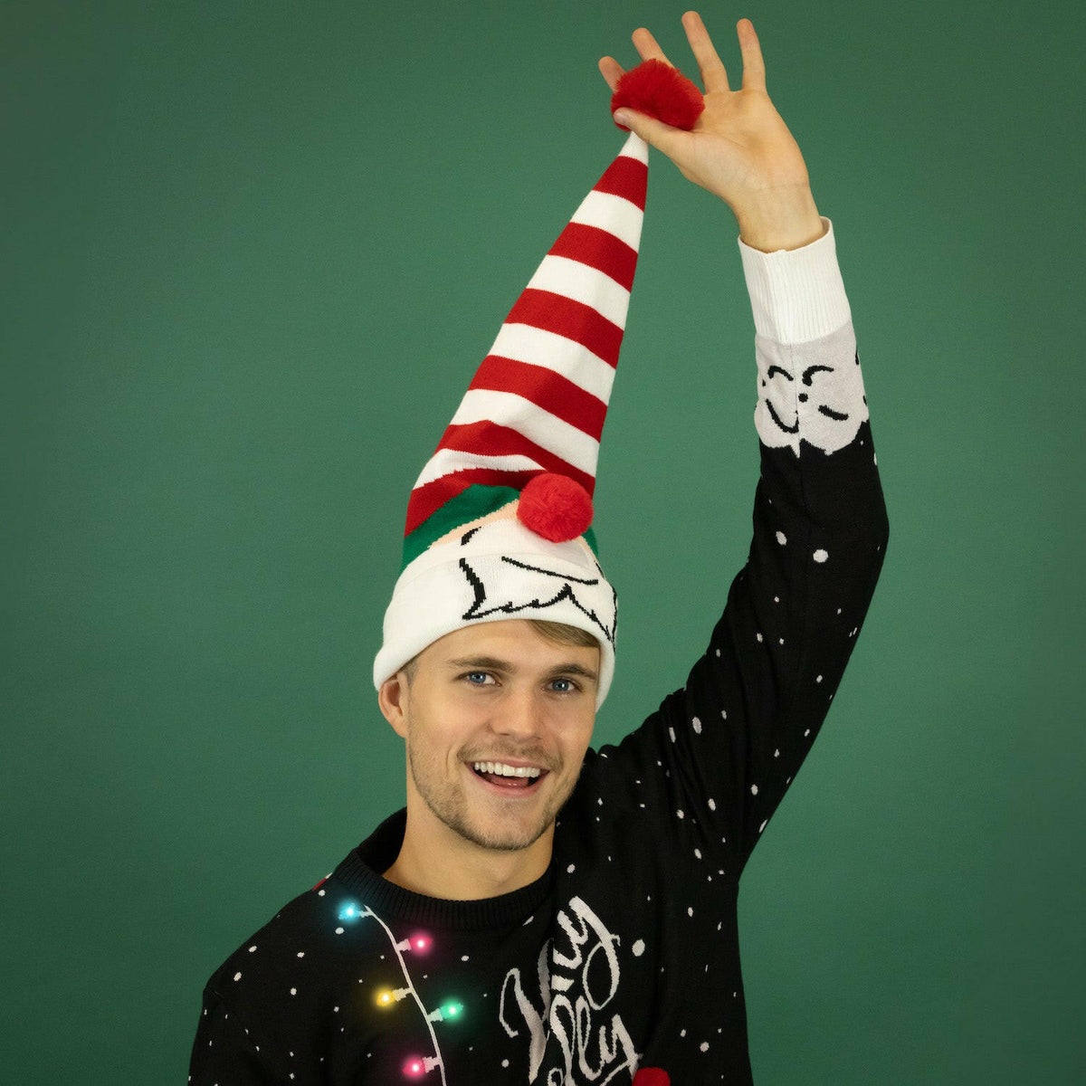 JAP Kerstmuts met 3D neus - Gnome - Rood/Wit, gedragen