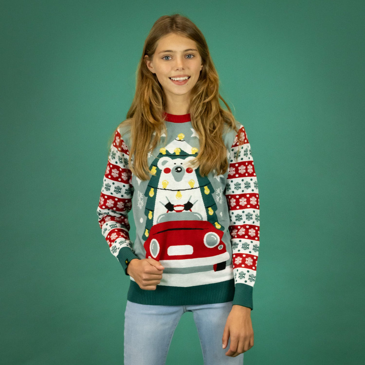 JAP Kersttrui - Driving home for Christmas - Blauw, gedragen