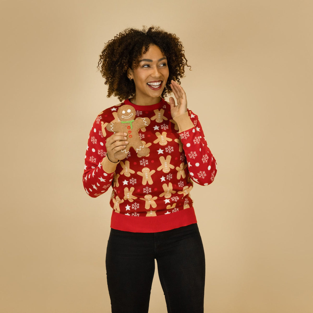 JAP Kersttrui - Gingerbread - Bordeaux Rood, gedragen