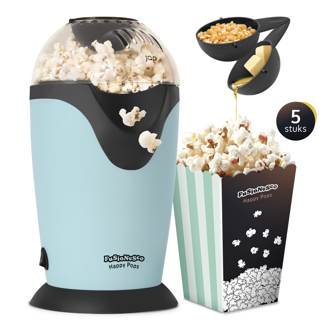 JAP HappyPops popcornmachine met hete lucht, 1200 W, blauw