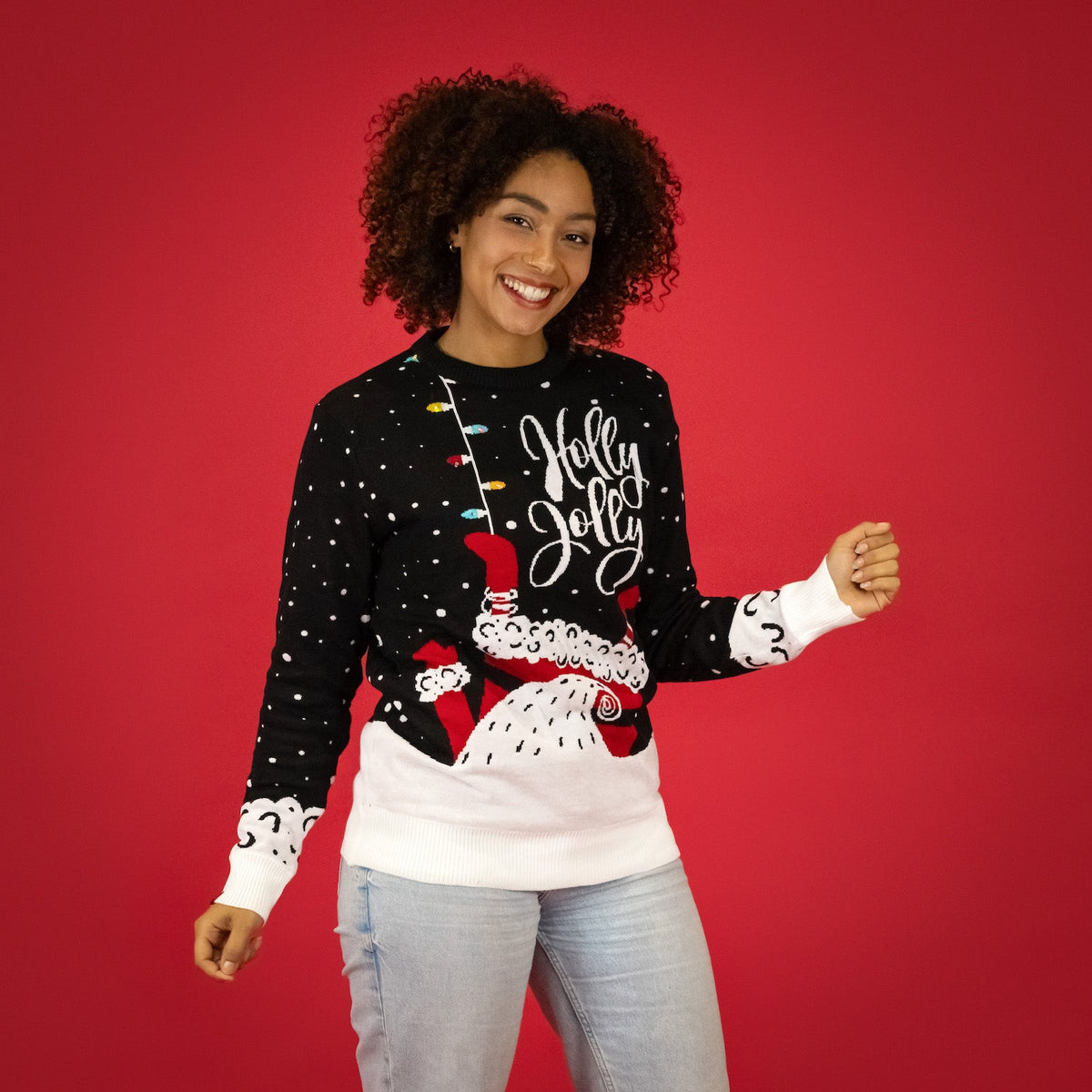 JAP Kersttrui met lichtjes - Holly Jolly, gedragen