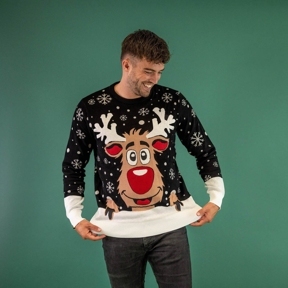 JAP Kersttrui - Rudolf het Rendier - Zwart, gedragen