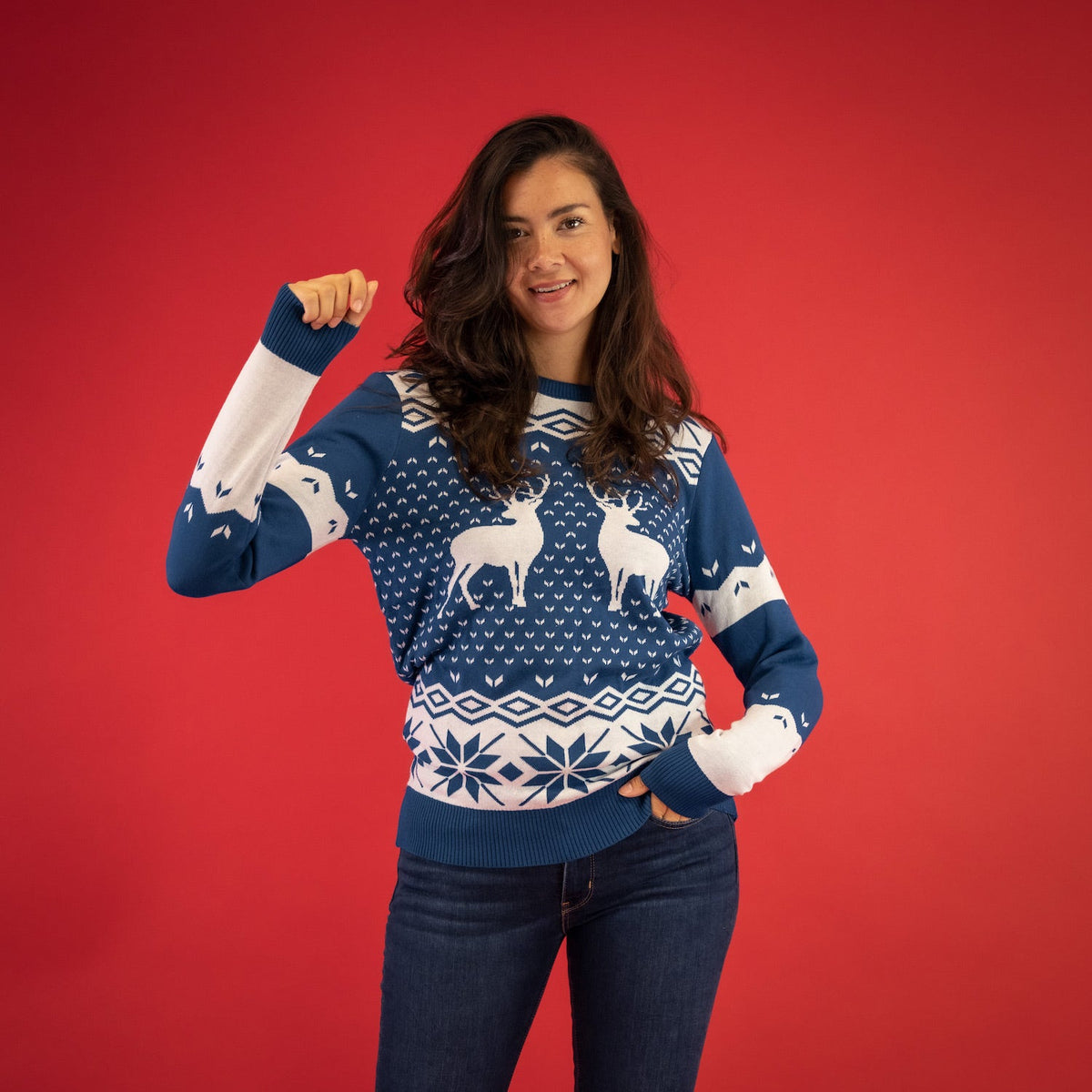 JAP Kersttrui - Classic one - Blauw, gedragen