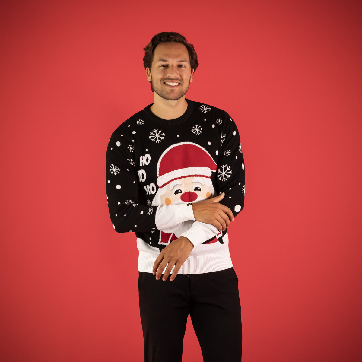 JAP Kersttrui - Kerstman - Zwart, gedragen