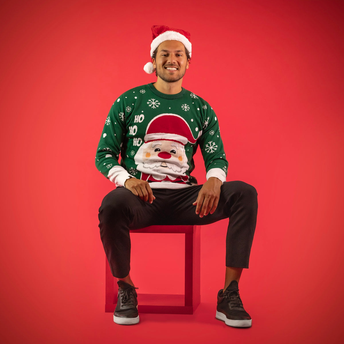JAP Kersttrui - Kerstman - Groen, gedragen