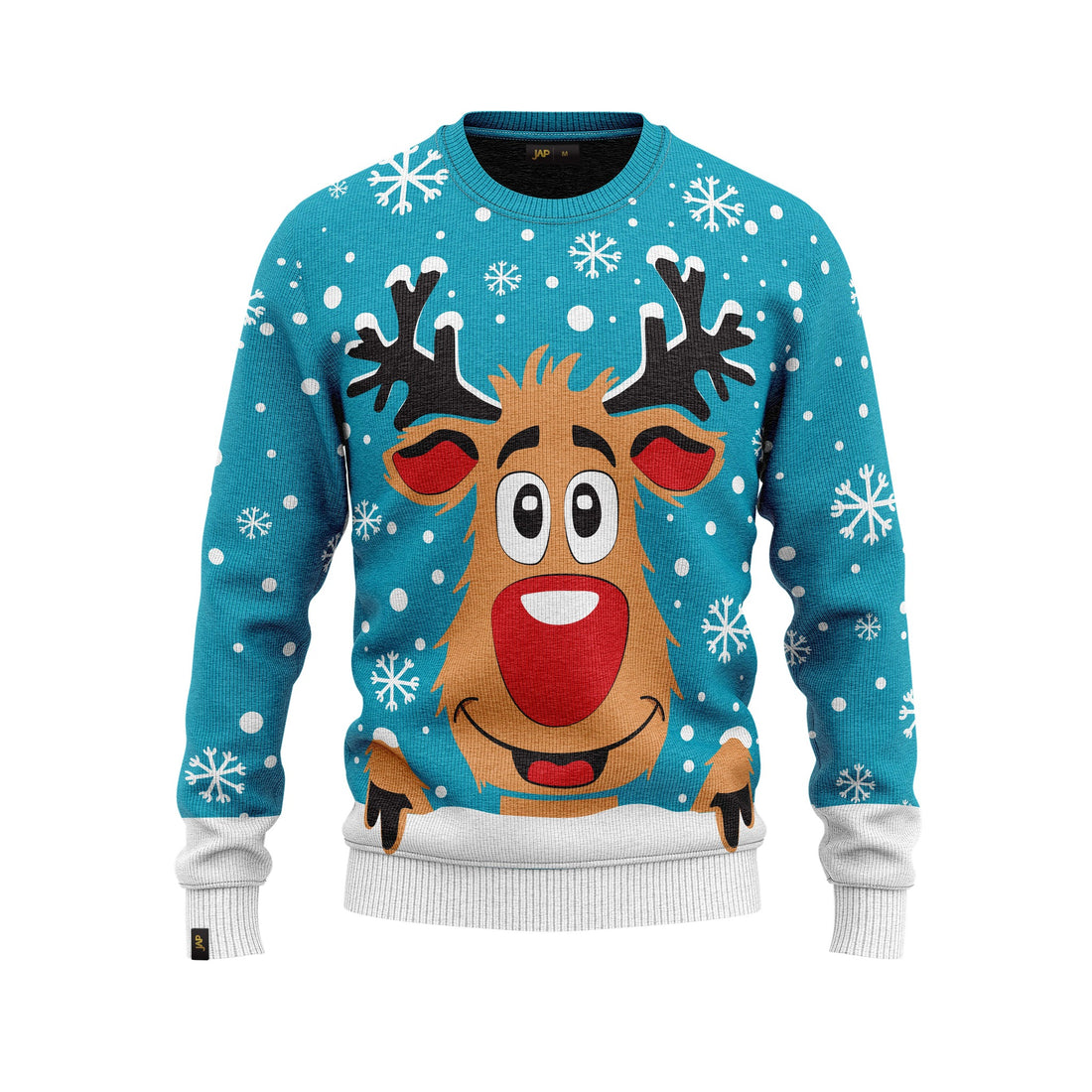 JAP Kersttrui - Rudolf het Rendier - Licht Blauw