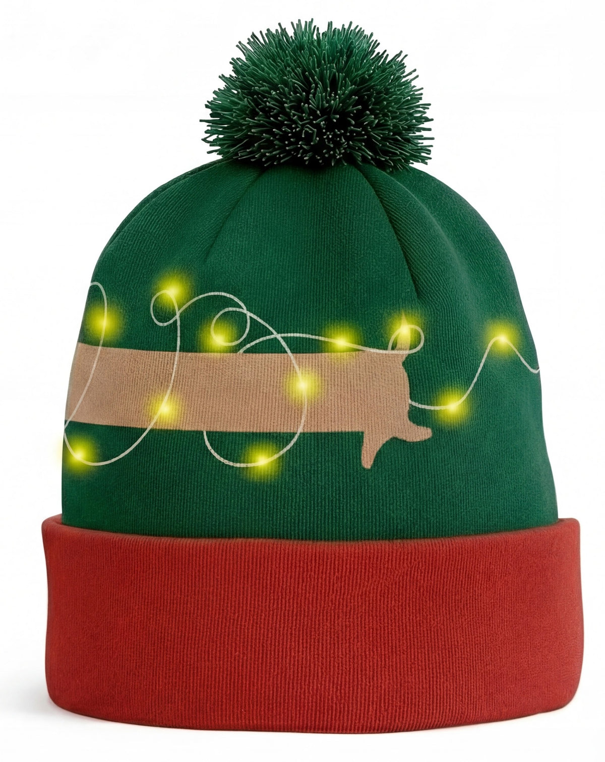 Kerstmuts met lichtjes - Teckel - Groen, achterkant
