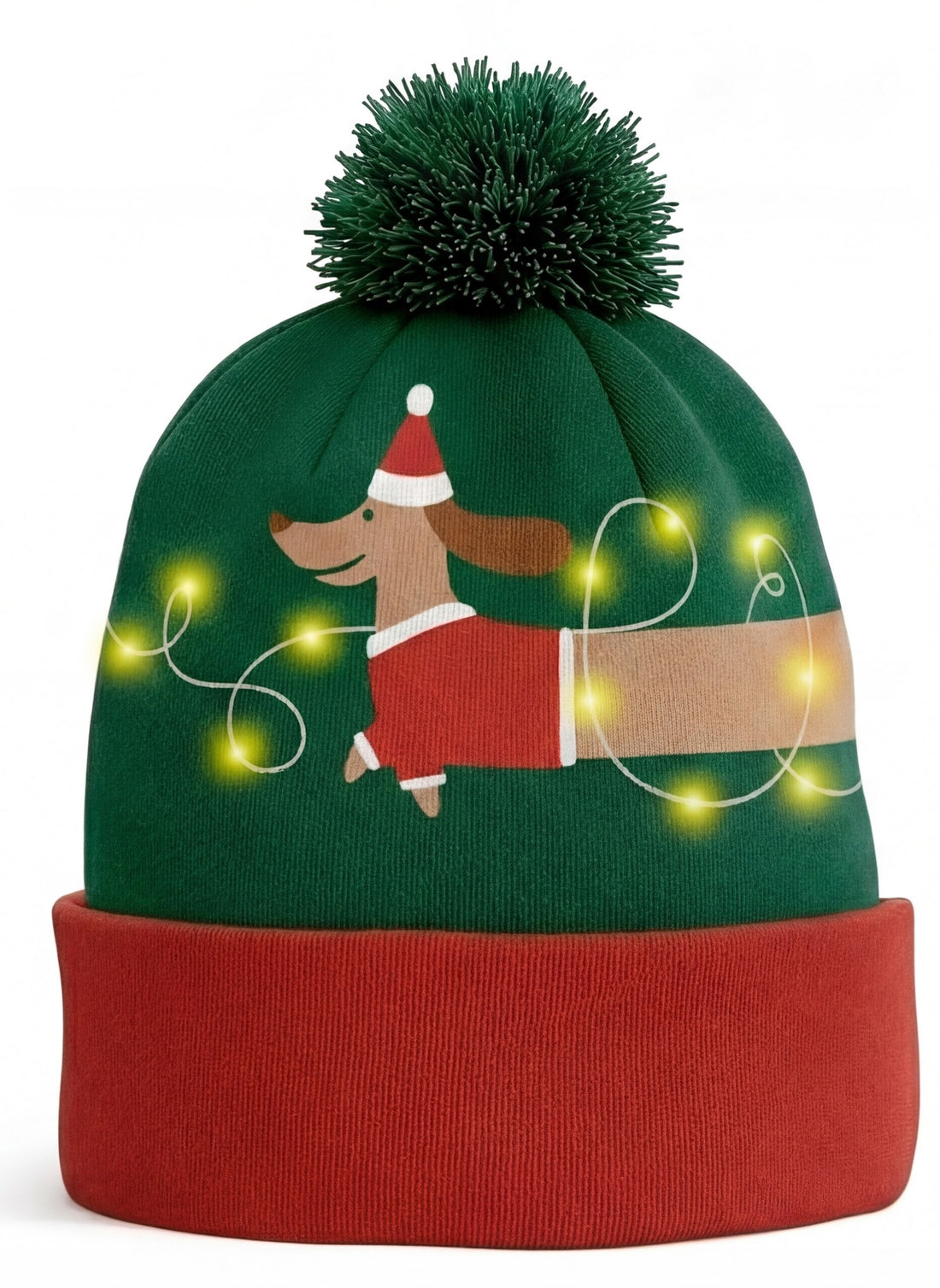 Kerstmuts met lichtjes - Teckel - Groen
