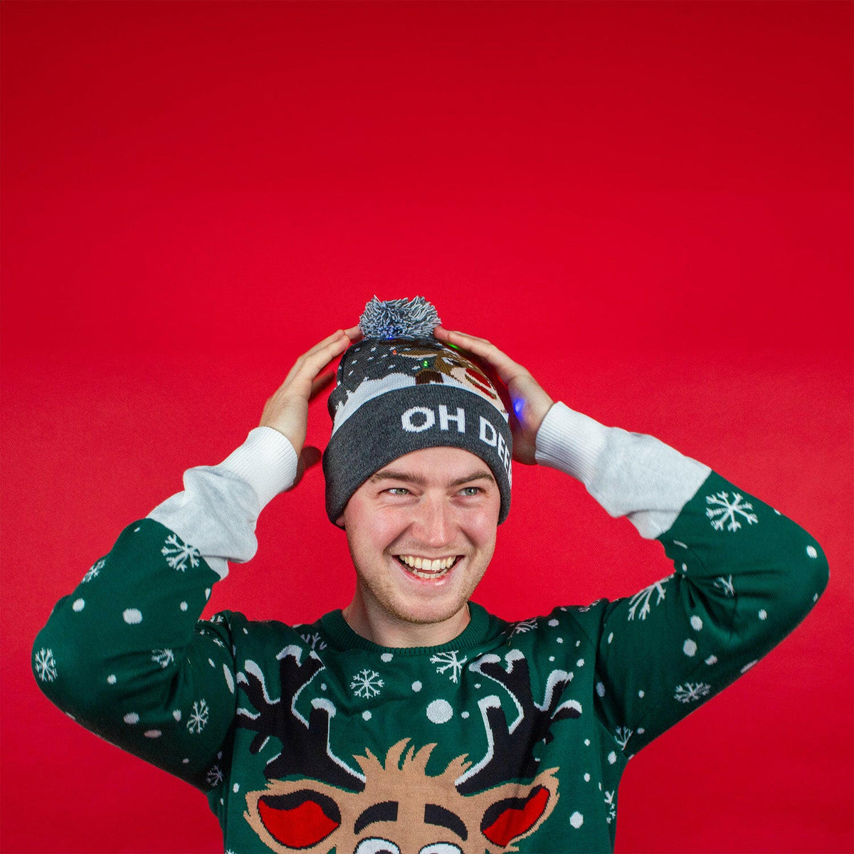 JAP Kerstmuts met gekleurde lichtjes - OH DEER! - Grijs, gedragen