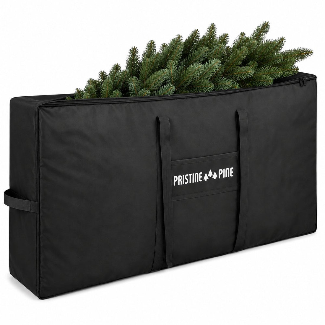 PristinePine TreeTote kerstboom opbergtas, zwart, met een kerstboom erin