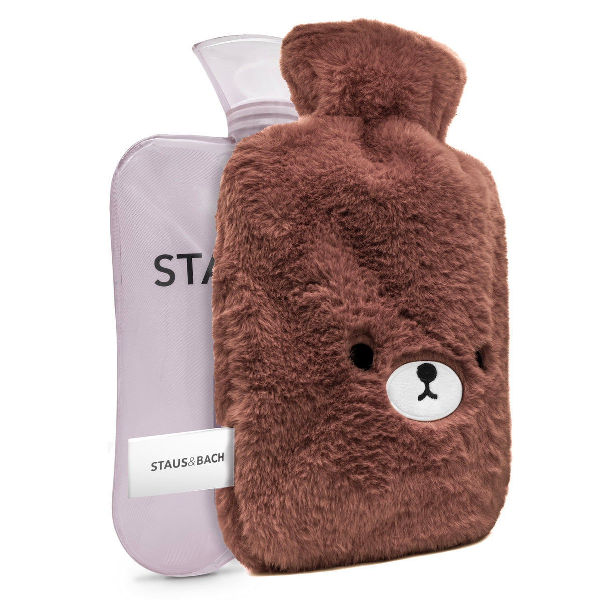 STAUS&BACH FuzzyBear warmwaterkruik 2 liter met knuffelhoes, bruin, detail