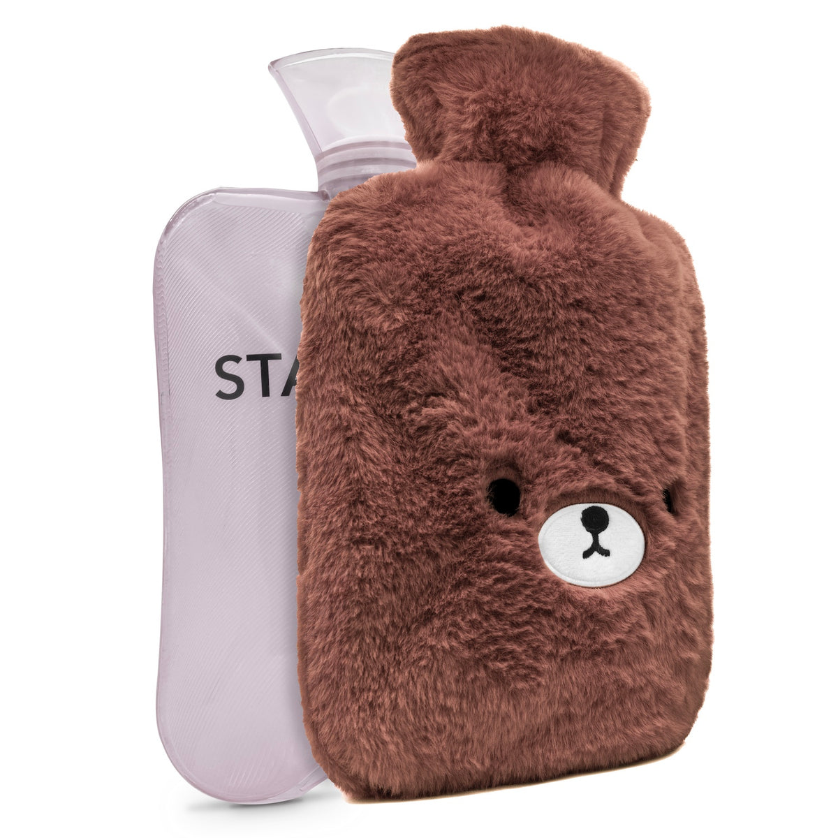 STAUS&BACH FuzzyBear warmwaterkruik 2 liter met knuffelhoes, bruin, detail