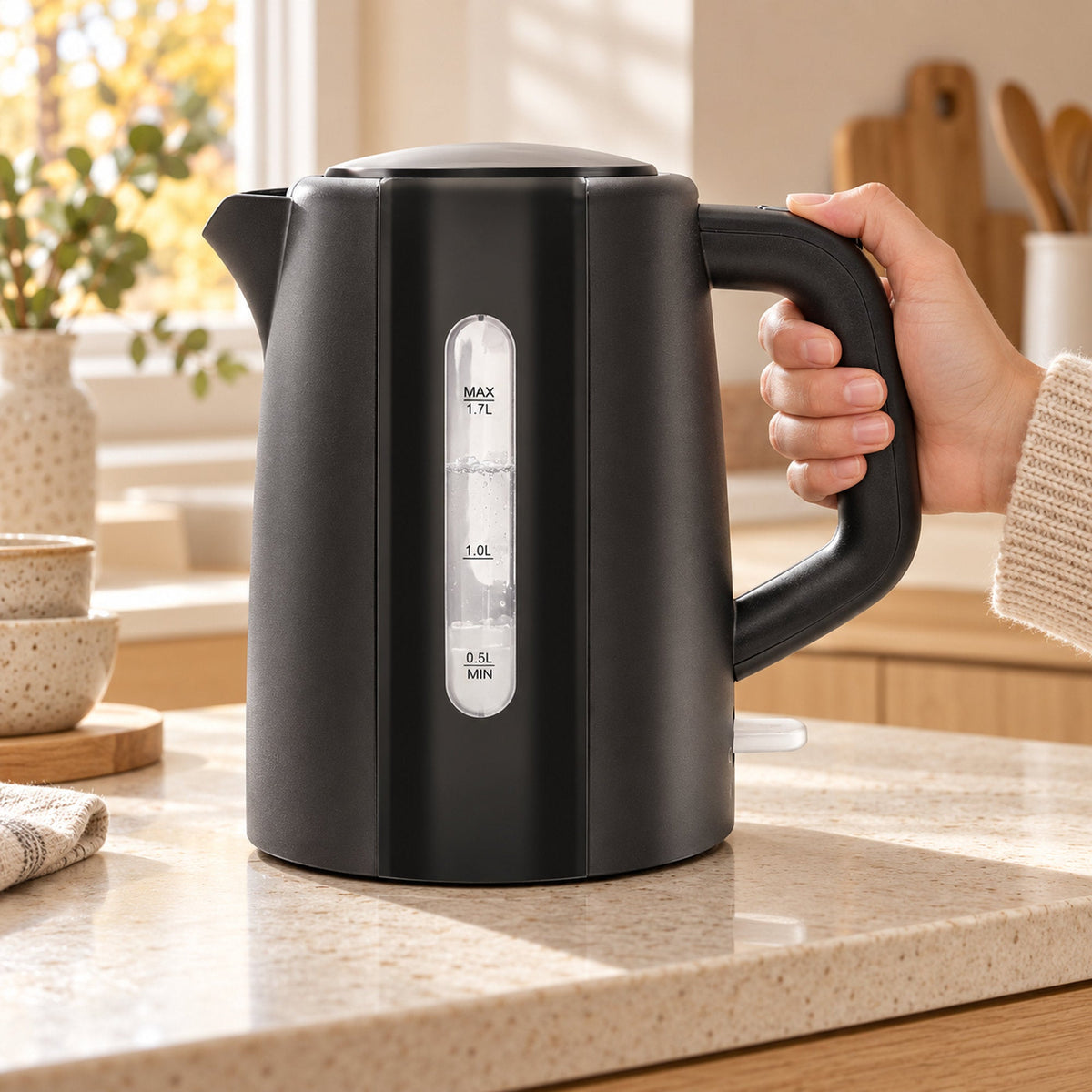 JAP Thermora waterkoker 1,7 liter met kalkfilter in gebruik